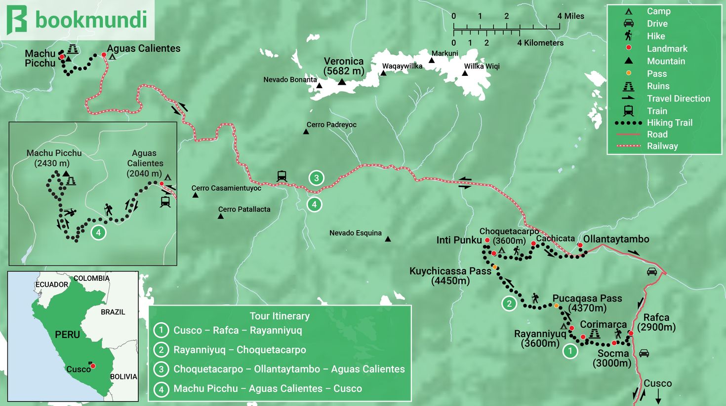 Map of Quarry Trail to Machu Picchu