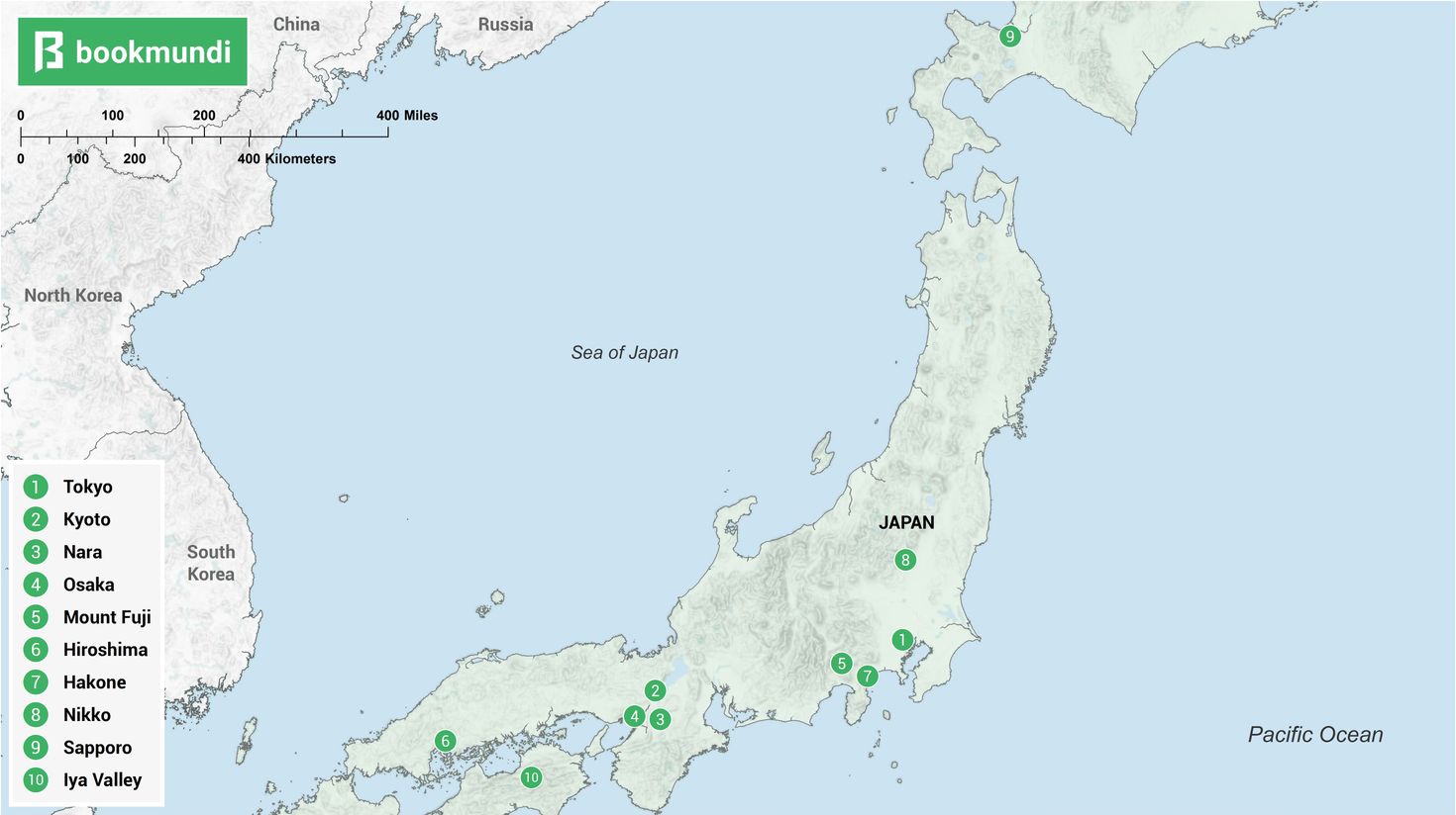 An over view map of the best places to visit in Japan
