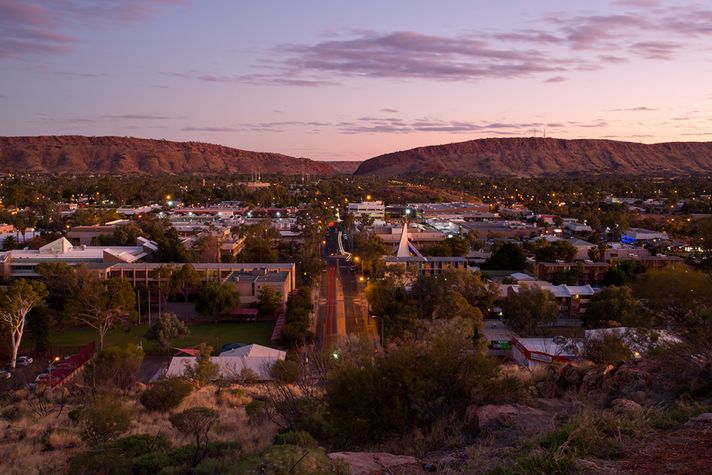 A view of Alice Springs at sunset.