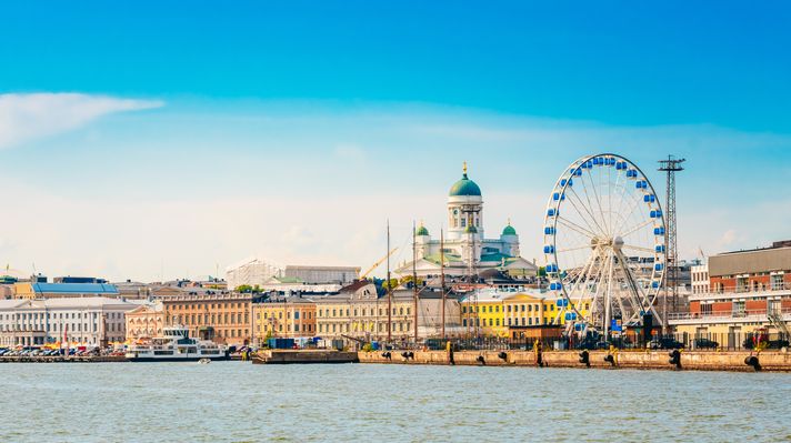 The skyline of Helsinki, the capital and the largest city of Finland.