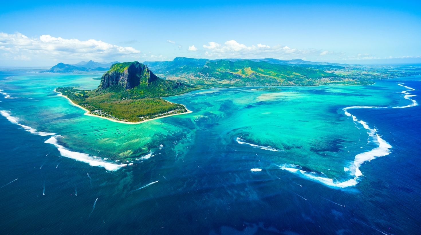 An aerial view of Mauritius.
