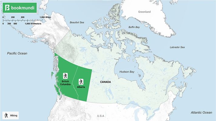 An overview map of hiking trails in Canada