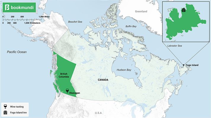 An overview map of destinations to relax in Canada