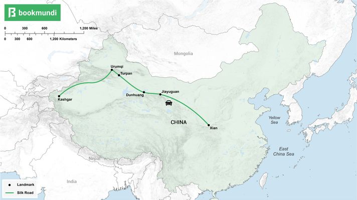 An overview map of the Silk Road in China An overview map of the Silk Road in China