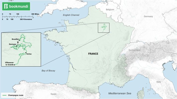 Map for Champagne route in France