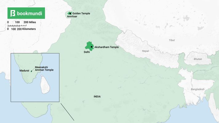 An overview map of temples to visit in India. Temples are one of the biggest attractions of India