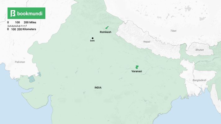 An overview map of recommended yoga destinations in India Yoga destinations in India
