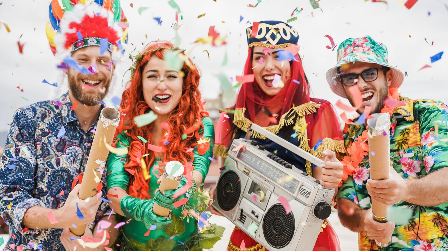 People celebrating festivals in Spain.