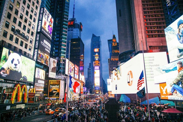 Crowd in the busy section of Times Square in USA