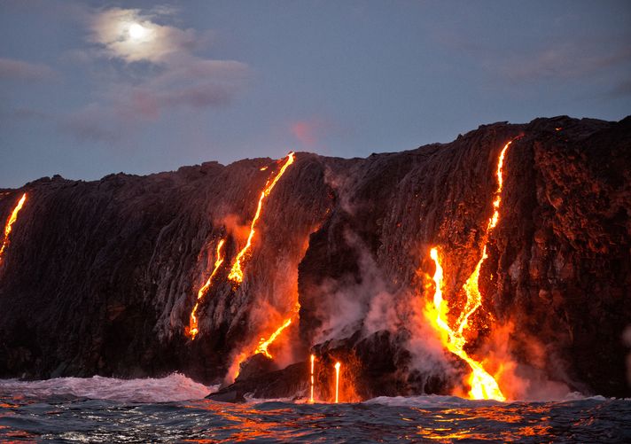 Hot lava mix with ocean water in Hawaii Volcanoes National Park
