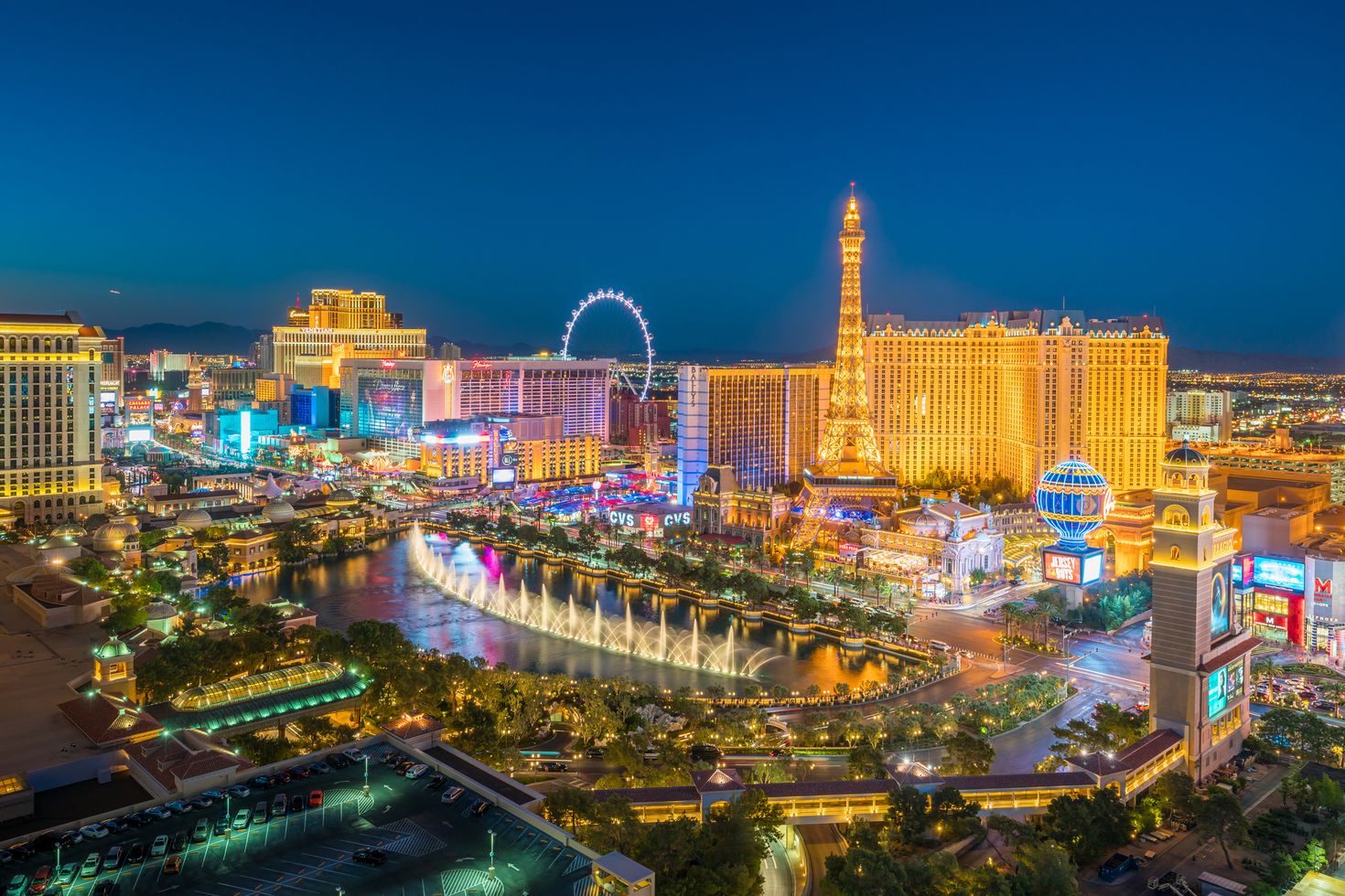 The vibrant, glittering city of Las Vegas in USA