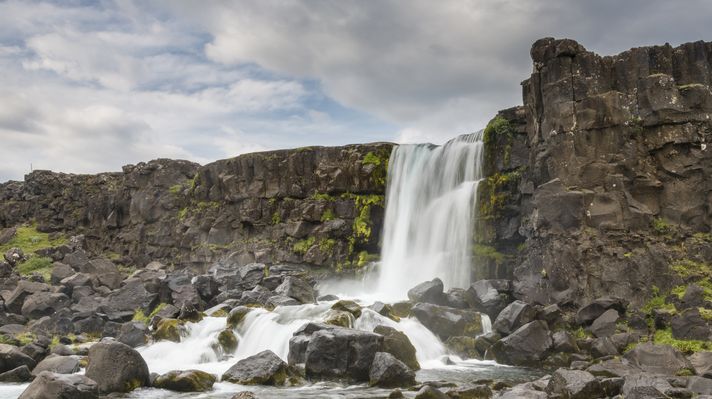 Thingvellir national park is home to the Oxararfoss waterfall