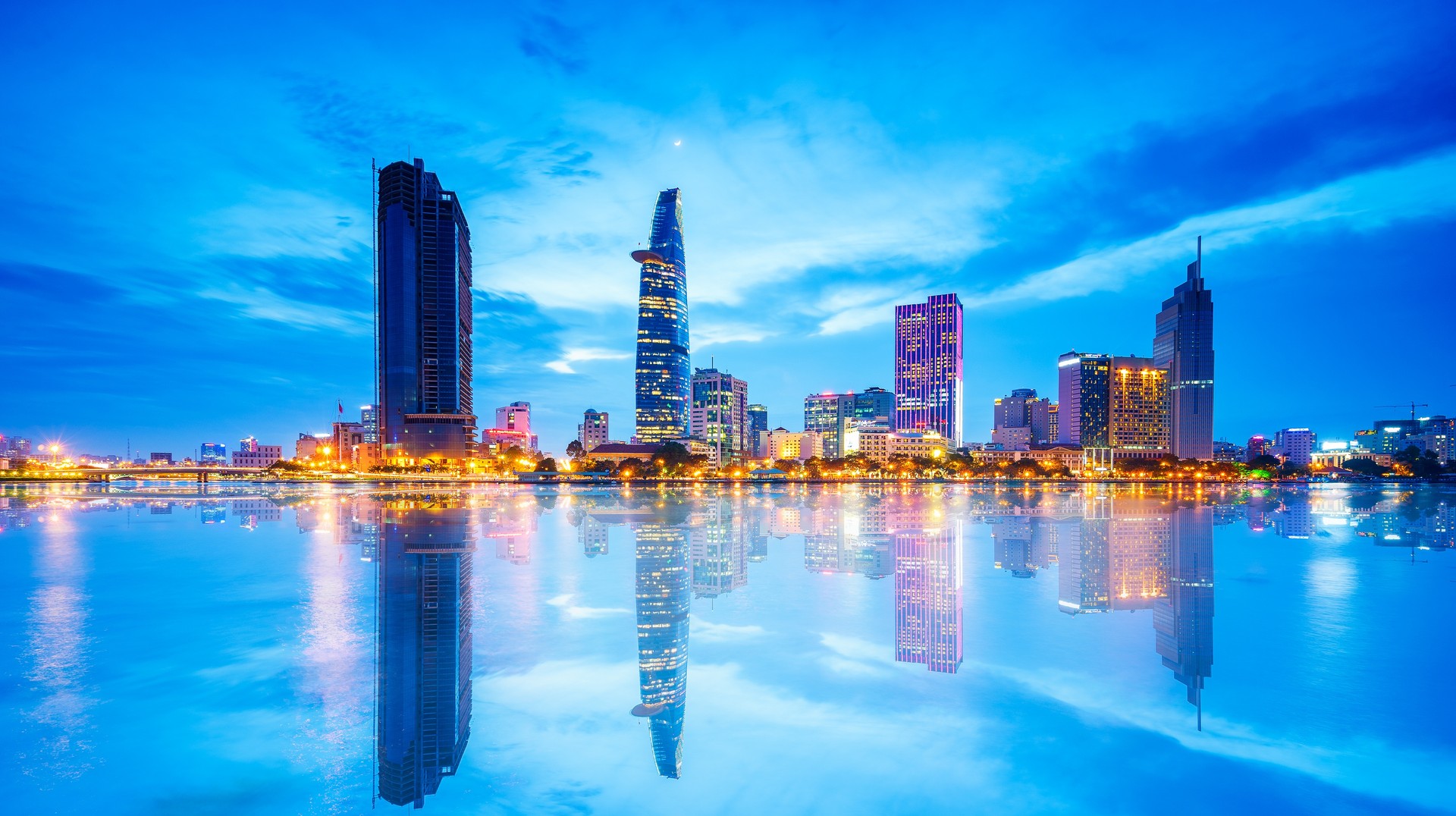 Night view of business and administrative center of Ho Chi Minh City