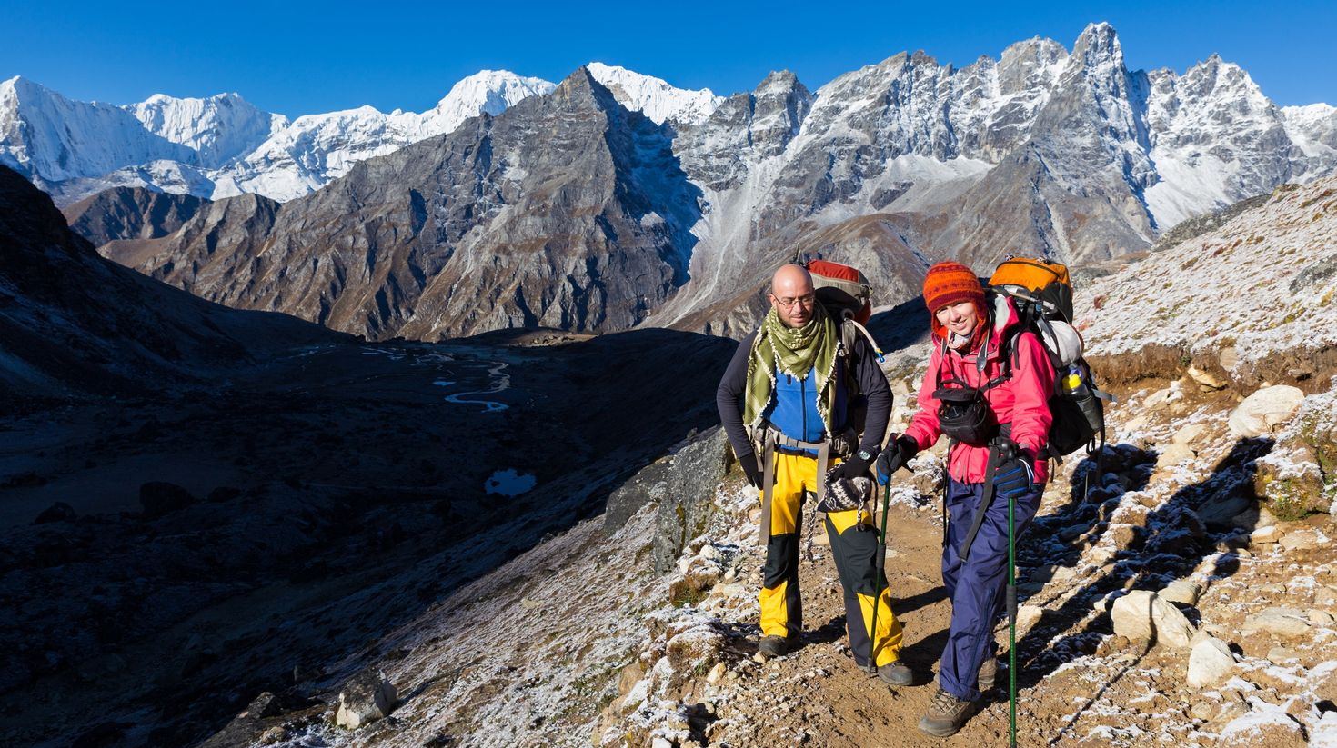 Backpackers passing through the Renjo La Pass.