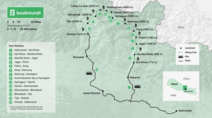 Manaslu trek map