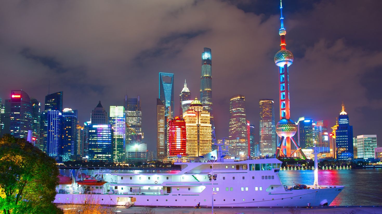 Huangpu River Cruise at night with Pudong Skyline in the background