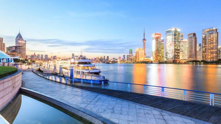 A cruise boat on stand-by at the port in Shanghai