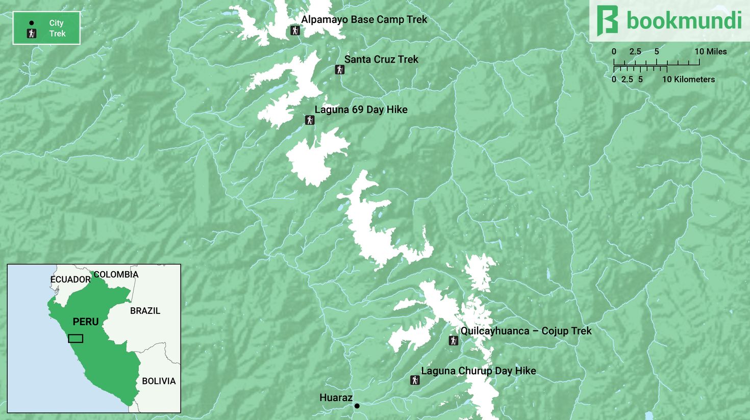Map of the best cordillera blanca trekking trails
