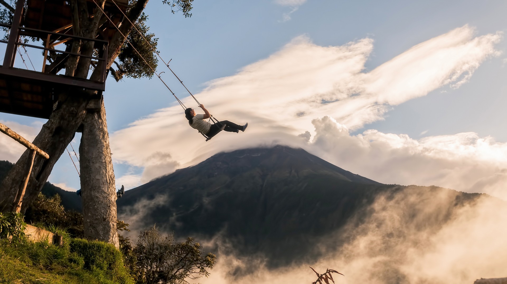 One of the best places to visit in Ecuador is this swing at Banos.