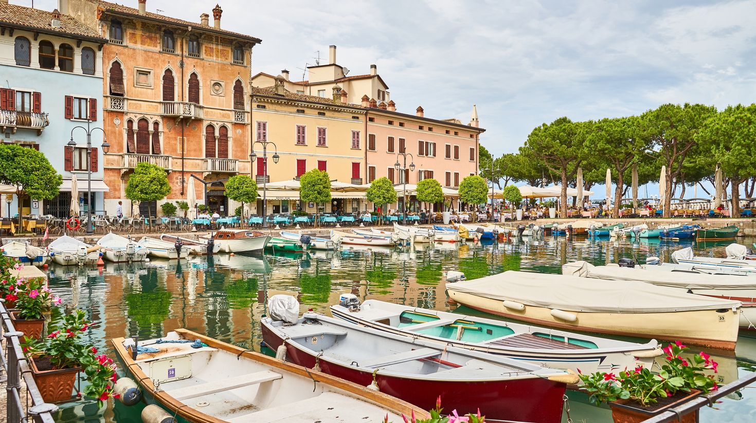 Scenic view of the harbor in Garda, Italy.