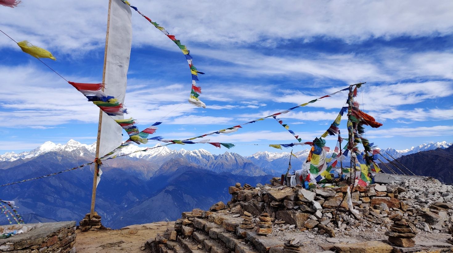 The trekking routes in Langtang filled with Buddhist prayer flags.