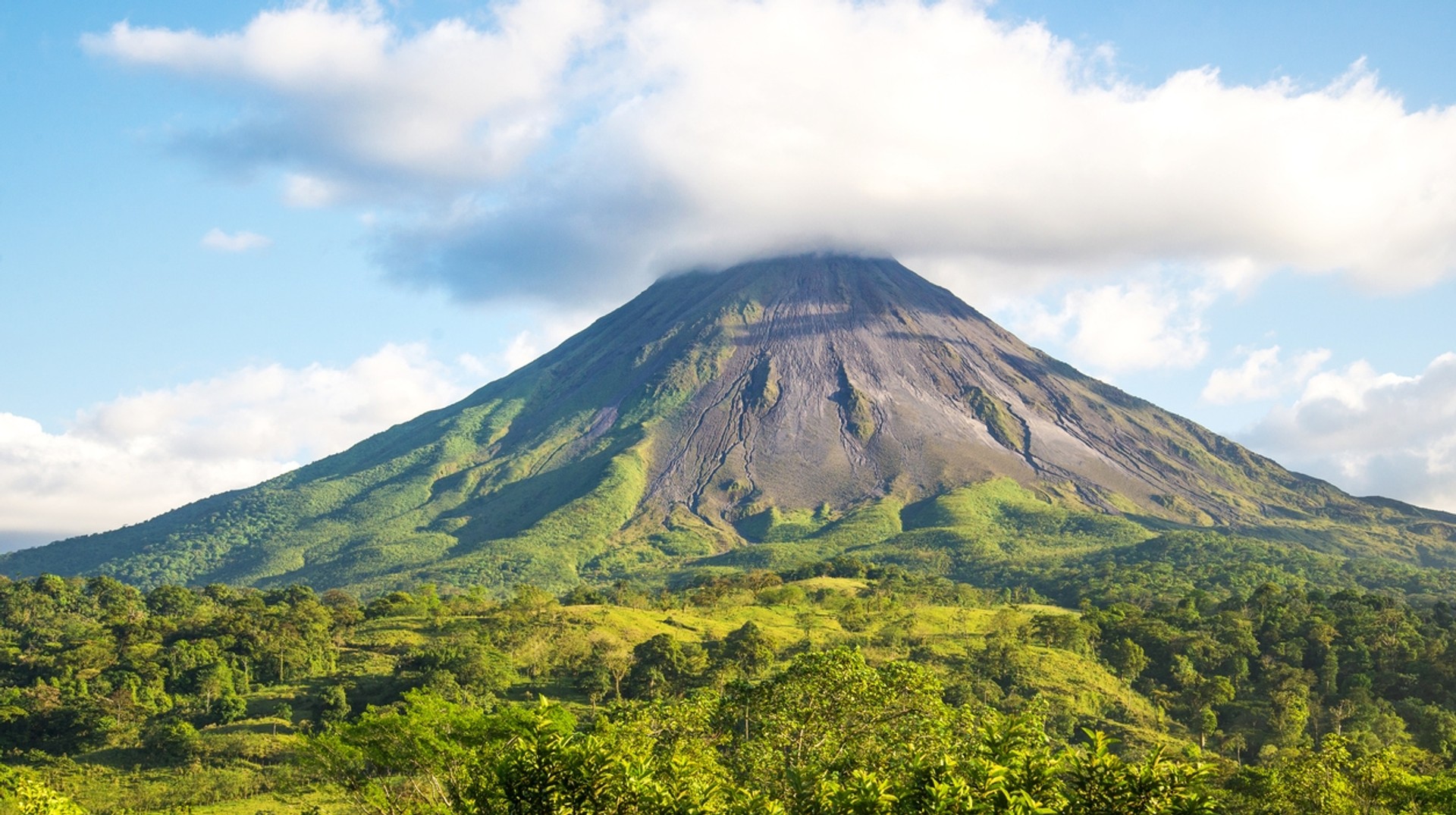 Morning view of Arenal Volcano, an active volcano popular for many things to do in Costa Rica.