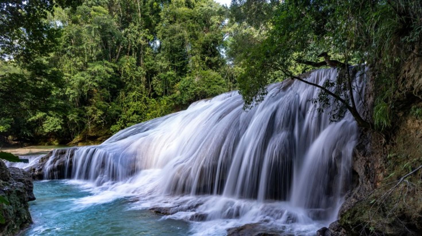 The view of Roberto Barrios Waterfalls on clear day in Mexico.
