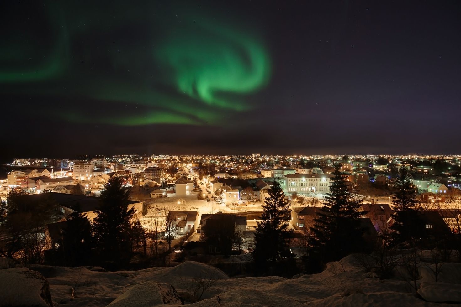 The Northern Lights seen from Reykjavik