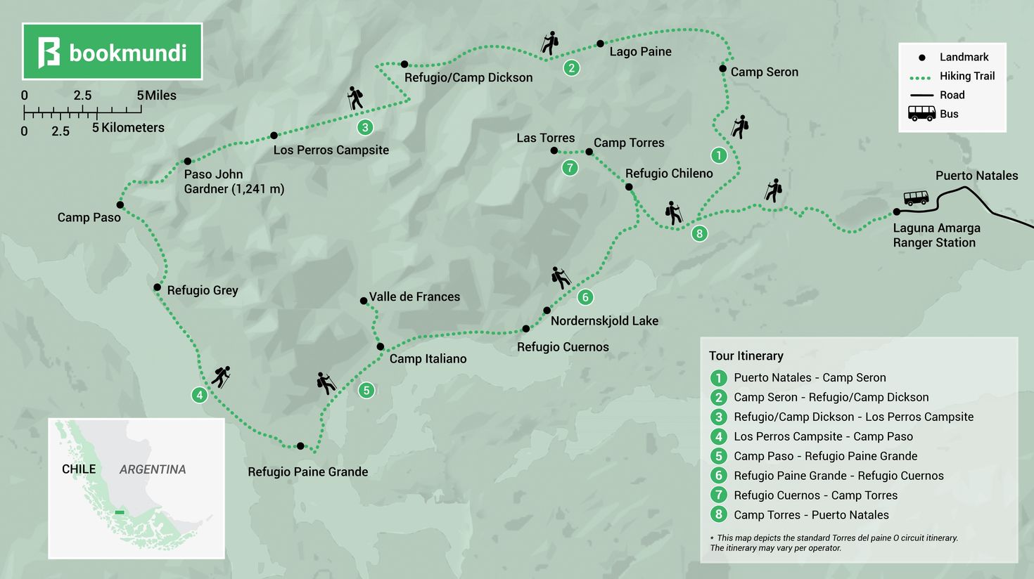 Torres del paine O trek map