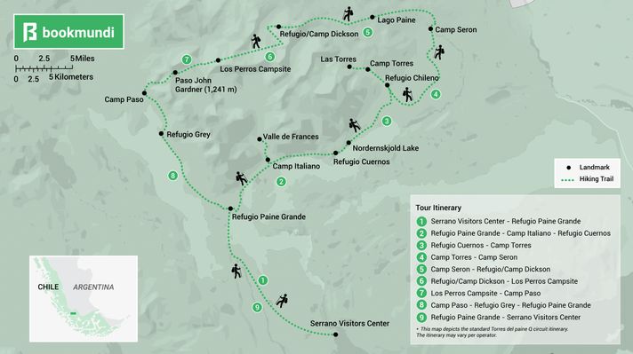 Torres del Paine Q circuit trek map