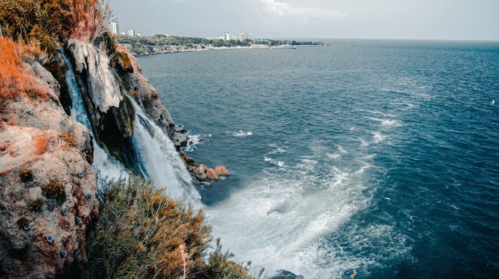 A view of Duden waterfall in Antalya, Turkey.