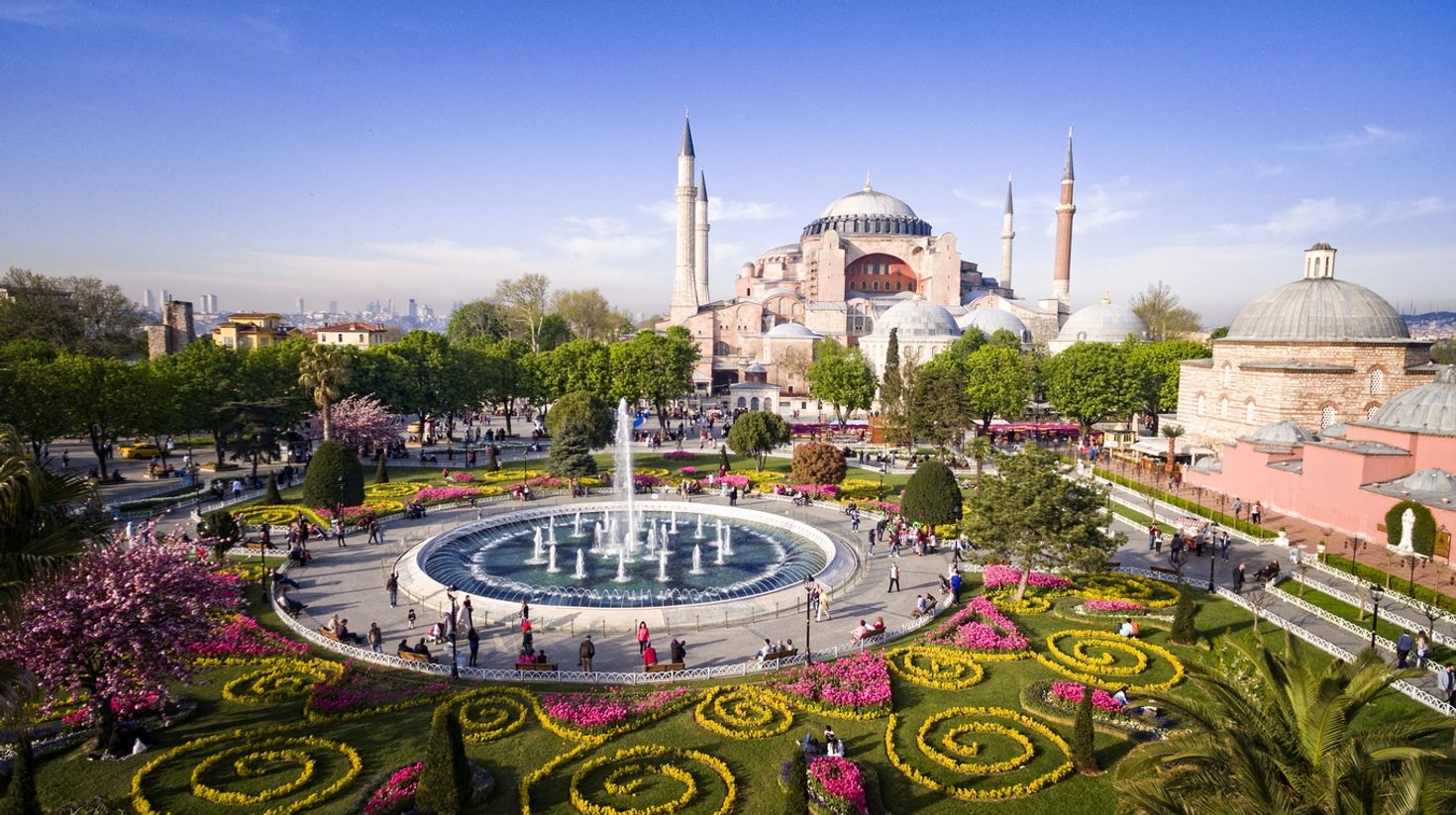 Aerial view of Hagia Sophia in Istanbul, Turkey in January.