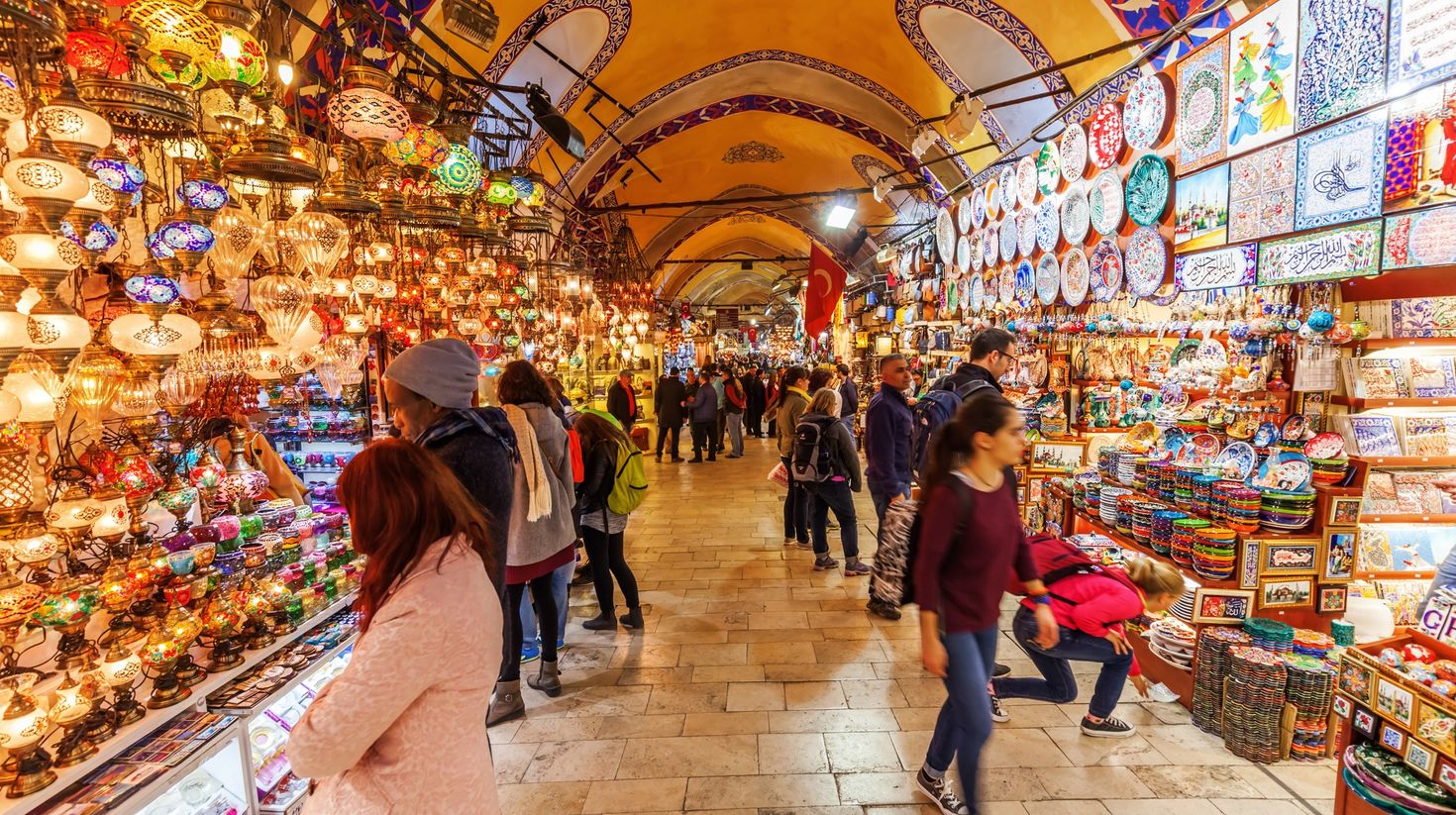 People shopping in Grand Bazaar in Istanbul.
