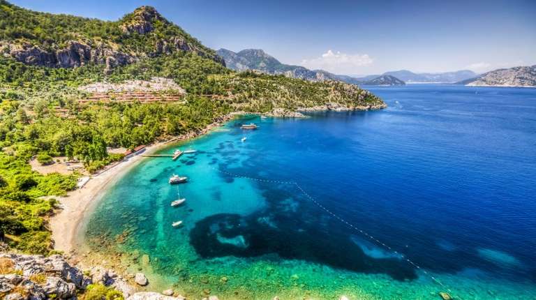 An image of Turunc Bay which is a popular tourist destination in Turkey in October.