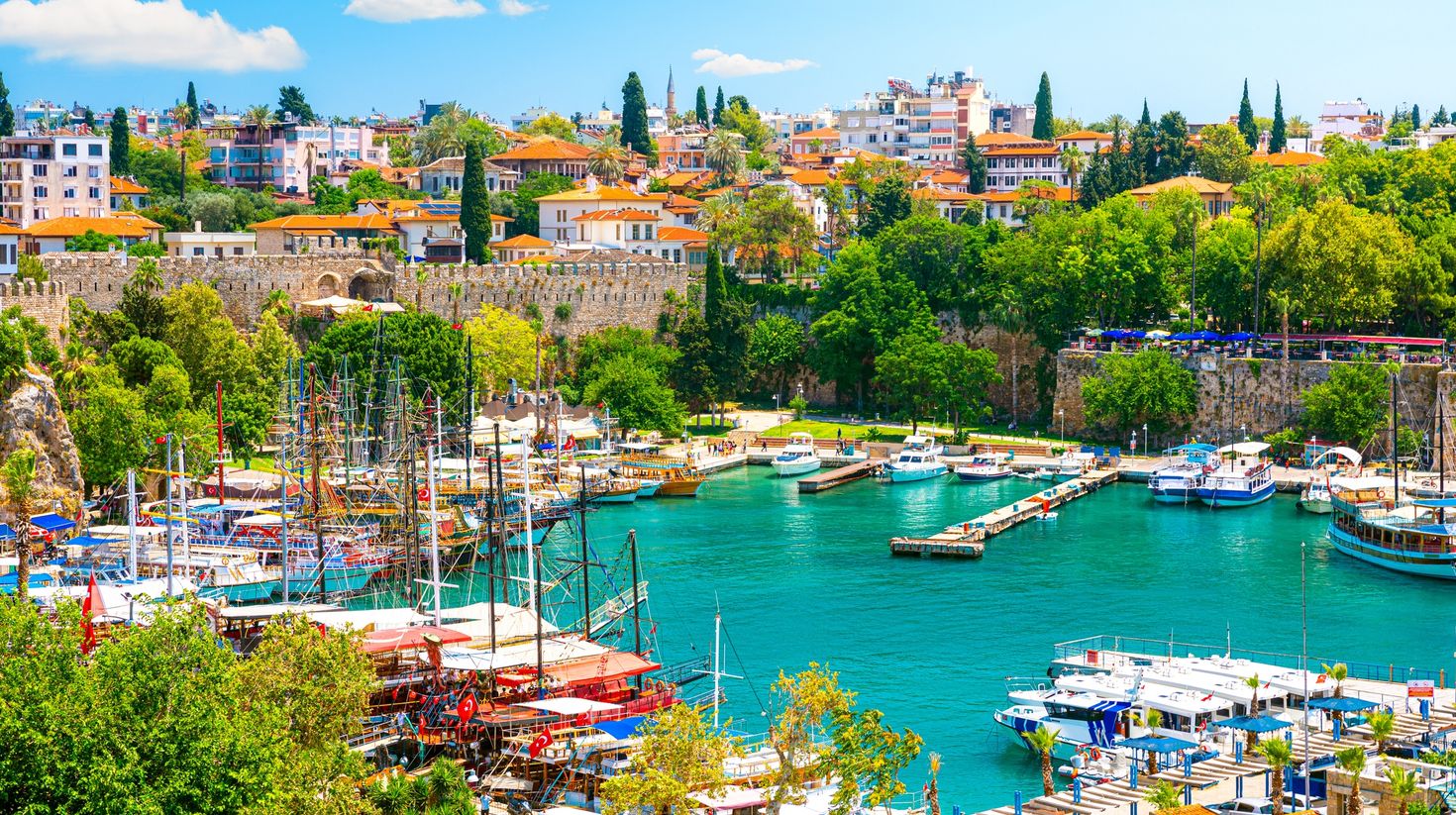 The harbor in Antalya during sunny weather in Turkey in September.