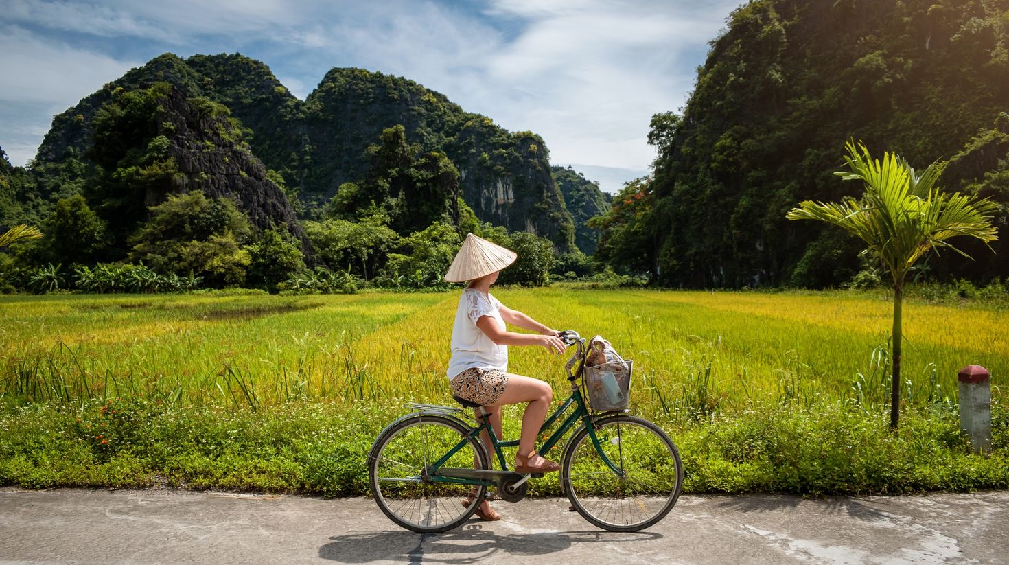 Woman on a cycling tour during her two weeks in Vietnam.