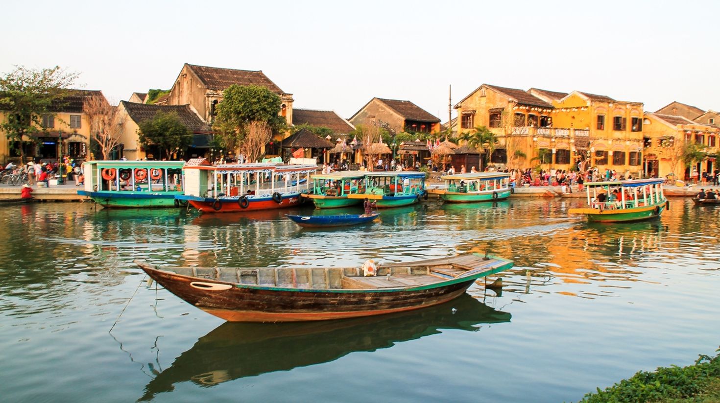 Boats floating in the quaint city of Hoi An.
