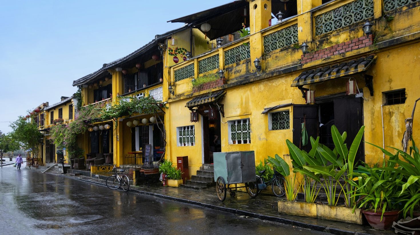A view of a rainy riverside street in central Vietnamese city.