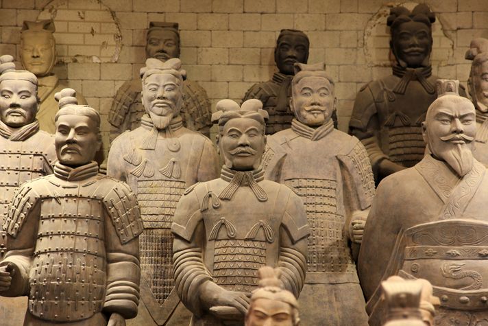 A close-up of the life-size army of terracotta soldiers and horses