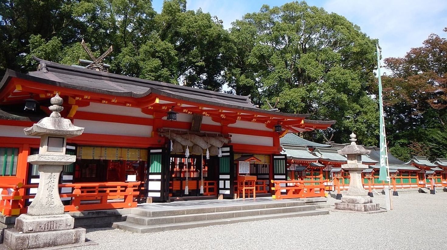 The sacred site Hayatama on a clear day in Japan. 