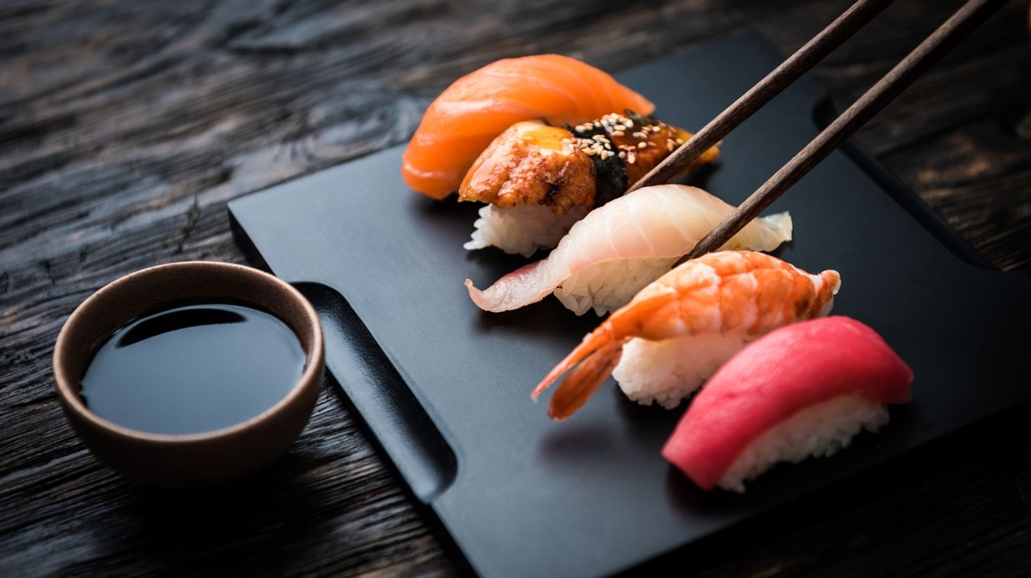Sashimi consists of raw fish or meat that is sliced into thin pieces.