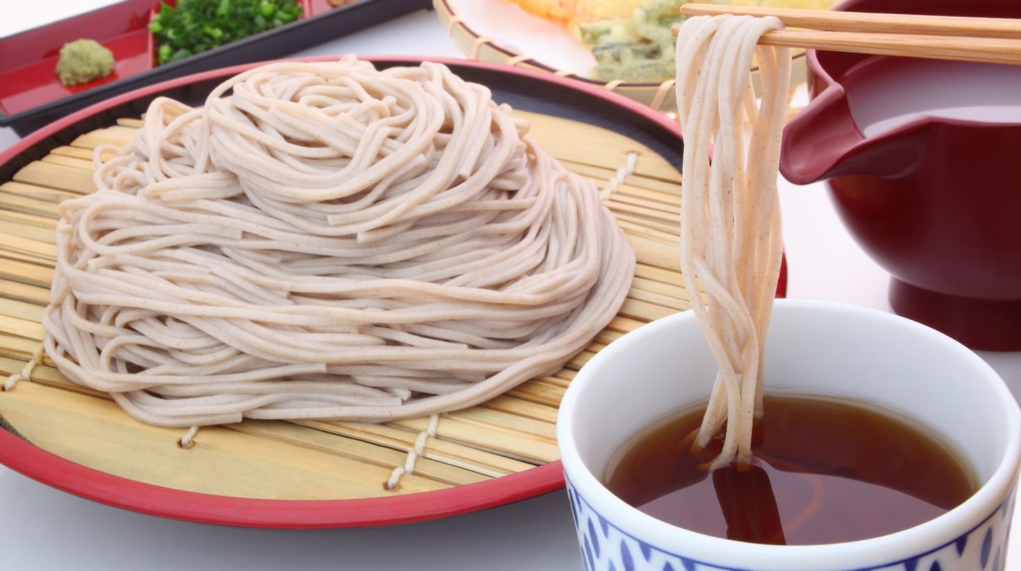 Soba in Japanese means buckwheat and refers to noodles made from buckwheat.