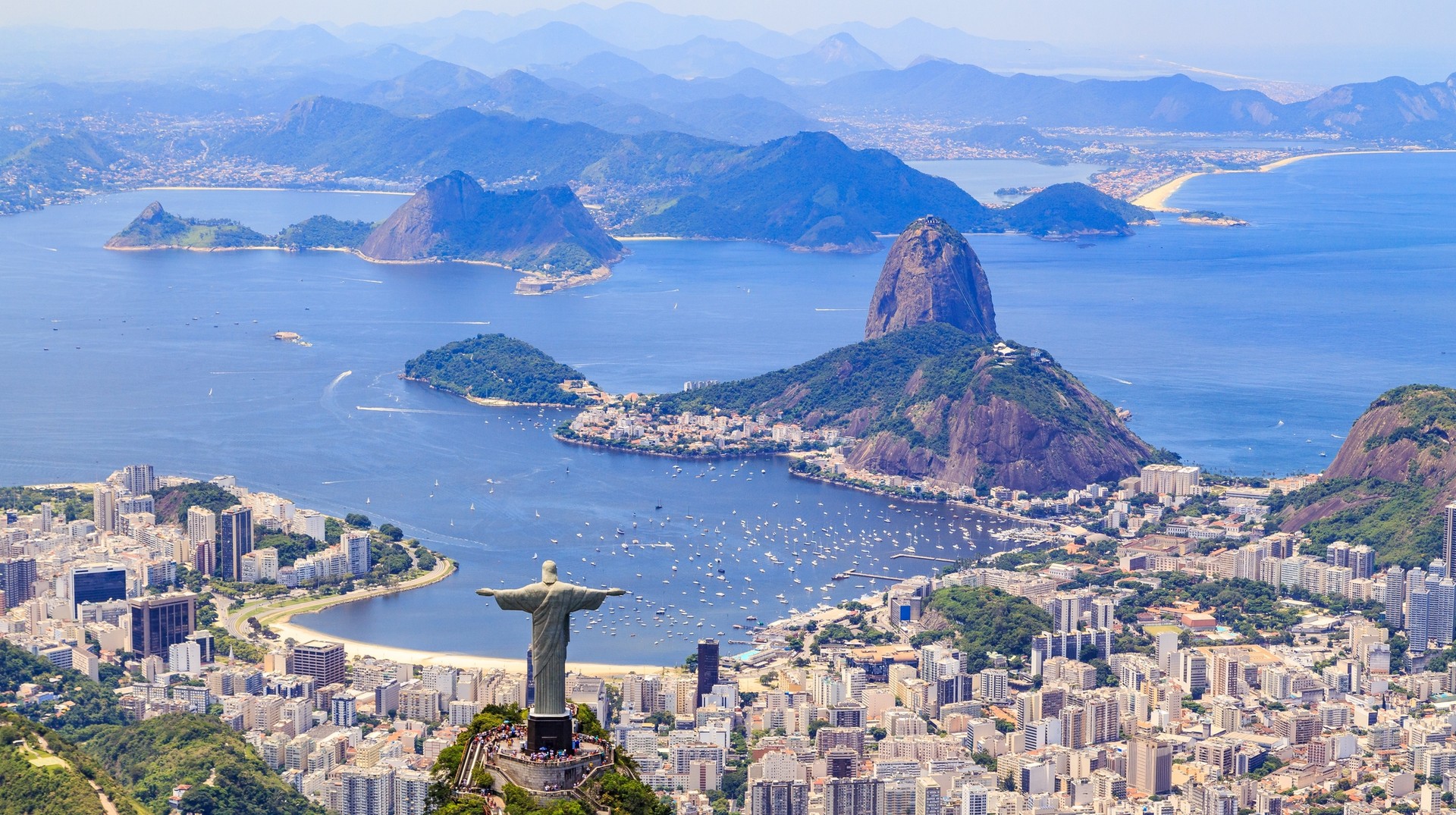 Aerial view of the Christ, The Redeemer monument during winter in Brazil.
