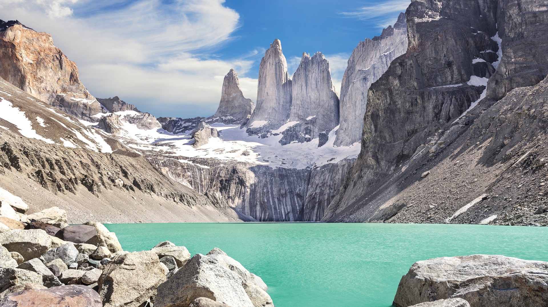 The landscape of Torres del Paine during winter in Chile.