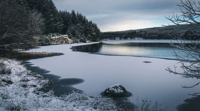 Loch Kennard frozen during winter in Ireland.