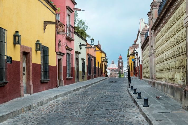 The colorful, cobbled street of San Miguel de Allende in Mexico