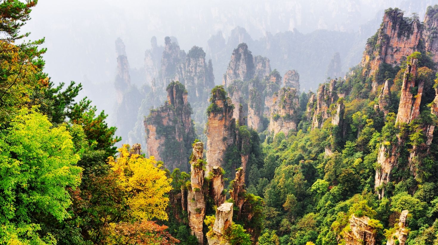 Awe-inspiring view of natural quartz sandstone pillars in Tianzi Mountains