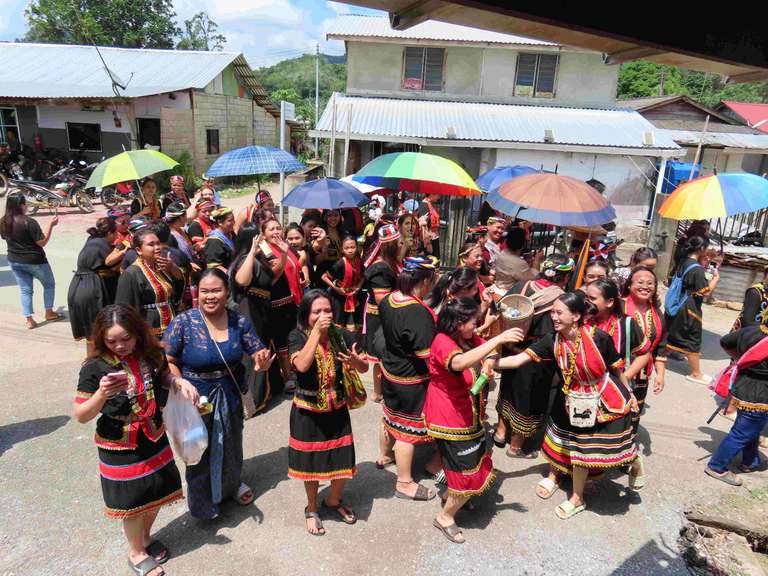A group of Borneo women in traditional attire